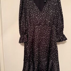 DKNY Elegant Black and White Polka Dot Dress